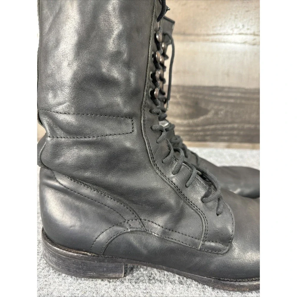Kenneth Cole Black Leather Tall Combat Boots Made In Italy Men's Size 10 Vintage